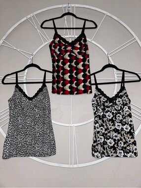 3x White House Black Market WHBM Mixed Print Lace-Trim Cami Tank Top Lot